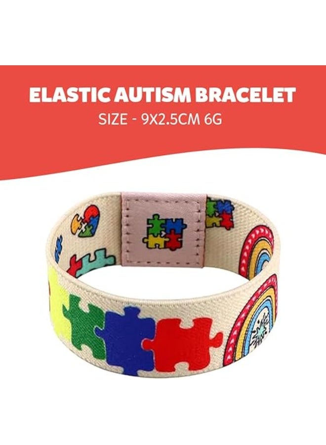 abley's Autism Awareness Support Bracelet, Colorful Puzzle Pattern, Elastic Fabric Band, Sensory Friendly (Puzzle Pattern + Rainbow Arc) - Image 5